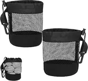 2 Pack Golf Ball Storage Bag with Hooks,13 x 16 cm Nylon Drawstring Mesh Pouch,for Accessory Outdoor Sports Supplies(Black)