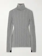 [Moncler Grenoble] Moncler Grenoble - Cable-knit Wool-blend Turtleneck Base Layer - Gray - large large Gray