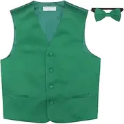 [Vesuvio Napoli] BOY'S Dress Vest & BOW Tie Solid EMERALD GREEN Color BowTie Set
