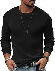 [Gsywaipei] Men's Basic Crewneck Pullover Round Neck Casual Male Knit Sweaters Classic Solid Wool Knitted Sweater, Black, XXL
