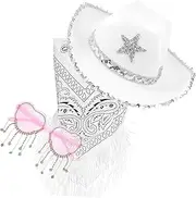 [LIFKOME] 1 Set Five-Pointed Star Sequin Hat Glasses Set Glitter Bling Hat Clear Heart Sunglasses Hat White Rhinestone Heart Glasses Paisley Bandana Men Apparel Cowgirl Hat for Women Fabric