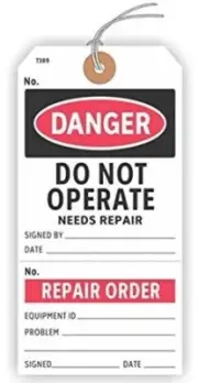 DO NOT Operate - Needs Repair Numbered Tags, Stub, String, 2.875 x 5.75"- PK/100