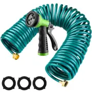 50 Ft x 3/8'' Coil Garden Hose EVA Recoil Garden Self Coiling Expanding Water...
