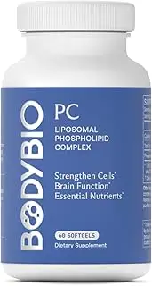 BodyBio - PC Phosphatidylcholine + Phospholipids - Liposomal for High Absorption - Optimal Brain & Cell Health - Boost Memory, Cognition, Focus & Clarity - 100% Non-GMO - 60 Softgels