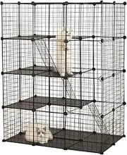 Pet Scene 4 Tier Cat Cage Enclosure,DIY Cat Crate XL for Rabbit Bunny Ferret Hutch House Cattery Kitty Kitten Fence Kennel Playpen Pen Habitat,with Platforms Ramps,Size-104x71x139CM