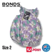 Bonds Baby Size 2 Bubblesuit Stretchies Purple with White Flowers
