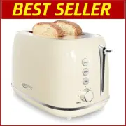 Retro Stainless Steel 2-Slice Toaster with Bagel & Defrost Functions - Beige