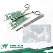 5 Carbon Steel Surgical Scalpel Blades #21 + Handle No 4 + Hemostat Forceps 5"