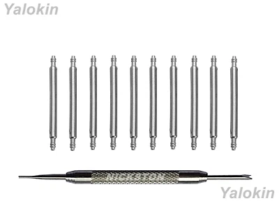 10 Stainless Steel Spring Bar Pins w Tool for Watch or Buckles 8mm to 26mm Lugs