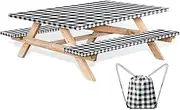 Picnic Table Cover with Bench Covers and Bag, Camping Essentials Waterproof Camping Table Cover with Elastic Edges