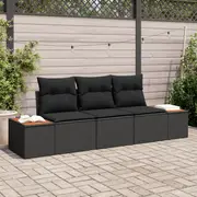 vidaXL 3 Piece Garden Sofa Set with Cushions Black Poly Rattan Acacia