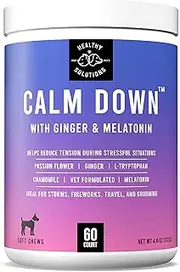 Calming Chews for Dogs - Dog Calming Treats for Anxiety & Stress Relief with Melatonin and Ginger - Aid with Storms, Grooming, Fireworks, Separation, Travel, Motion Sickness, & Sleep - 60 Soft Chews