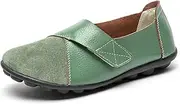 [Gikleihwy] Women's Hook and Loop Loafers Suede Slip on Driving Walking Flat Sandals, Outdoor Versatile Round Toe Orthopedic Moccasins for Daily(Green,11 US)