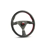 SAAS Steering Wheel Leatherette 14 inch Black Spoke Red Euro Stitching ADR