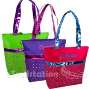 Girls Kids Nylon Dance Swim Tote Bag Laser Sequin Quilted Metallic Color Option