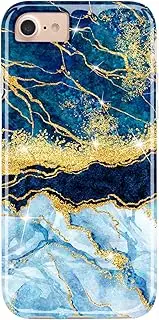 JIAXIUFEN Compatible with iPhone SE 2022 Case,iPhone SE 2020 Case, Gold Glitter Marble Desgin Slim Shockproof Flexible Soft Silicone Cover Phone Case for iPhone 6 6s 7 8 Dark Blue
