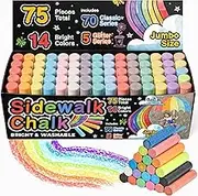 75 PCS Sidewalk Chalk for Kids - 14 Colors, 5 Glitter, Non-Toxic Washable Jumbo Chalks - Bulk Set of Outdoor Paint for Kids and Toddlers - Chalkboard Toys - Big Bucket Chalk for Party