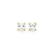 9ct Gold, Cubic Zirconia 7mm Princess Cut Stud Earrings in Clear