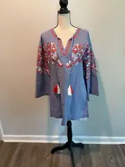 Mud Pie Tillery Tunic Shirt Top Stonewash NWT Women’s Size Small Southwestern