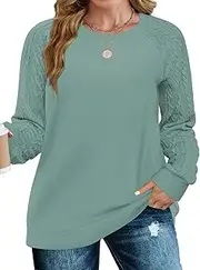 [VISLILY] Womens-Plus-Size-Sweatshirts Trendy Raglan Cable Knit Long Sleeve Shirts Casual Crewneck Pullover Tunic Tops XL-5XL
