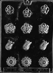 F005 Assorted Flowers Chocolate Candy Soap Mold with Exclusive Molding Instructi