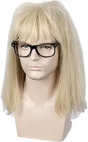 Linfairy 80s Heavy Metal Halloween Mullet Fancy Dress Punk Wig (Wig+Glasses frame)