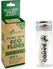 Biodegradable Mint Dental Tooth Lace Floss With Refillable & Reusable Glass Holder - 100% Organic Natural and Compostable Teeth Silk Spool Waxed With Candelilla Wax & Eco-Friendly Zero Waste Packaging