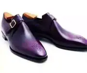 Men's Handmade Purple Leather Single Monk Strap Dress Shoes – Custom Formal Wear