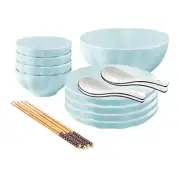 Light Blue Ceramic Dinnerware Set Of 9