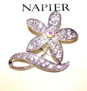 New in Box NAPIER Silver Sparkling Rhinestone Aurora Borealis Flower Pin Brooch