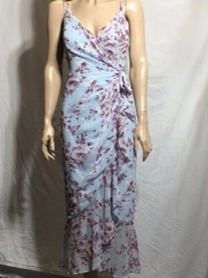 Women's NWT Bardot Loretta Blue Faux Wrap Ruffled Maxi Dress Size L