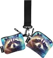 [XYMZR] Galaxy Raccoon Portrait Mini Zip Around Wristlet keychain Wallet for Women Personalized Pattern Detachable Dual Pouch Wristlet Portable Wallet Phone Coin Purse, Multi-colored, One Size