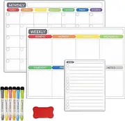 AUXIN Magnetic Dry Erase Daily Weekly Monthly Calendar Planner for Fridge, Kitchen Menu Planner Board with 6 Marker Pens