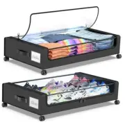 Under Bed Storage with Wheels, 2-Pack Under Bed 2 Pack (31."x17"x7.2") Black
