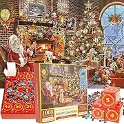 Advent Calendar 2024 Christmas Jigsaw Puzzles, 24 Days Christmas Countdown Calendar, 1008 Pieces Christmas Advent Calendar Puzzles in 24 Boxes, Creative Xmas Countdown Puzzles for Kids Adults Gift