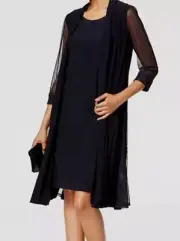 R&M Richards Women's Blue Embellished Dress & Duster Jacket Size 12