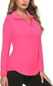 [Koscacy] Long Sleeve V Neck Half Zip Golf Pullover for Ladies Gym Training Outdoor Sports Workout Tennis Top