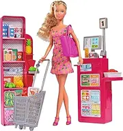 Simba Steffi Love Supermarket 105733613 Toy Doll in The Supermarket with Cash Registration, Shopping Bag and Many Foods, 29 cm Doll, from 3 Years