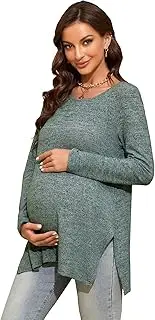 [Smallshow] Women's Maternity Shirts Side Split Long Sleeve Pregnancy Tops Clothes