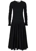 Merlette Syden Smocked Cotton Midi Dress - Black - L L
