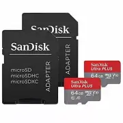 SanDisk Ultra Plus 64GB microSDXC UHS-I Card with SD Adapter (2 Pack of 64 GB) (