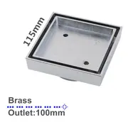 Discontinued - Square Brass Tile Insert Floor Waste Shower Grate Drain 48mm Thick [42-005.FD]