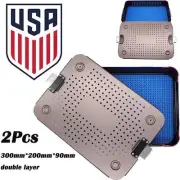 US 2Pcs Aluminium Alloy Medical sterilization tray box surgical instrument case