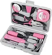 Abizarch 13Pcs Household Repair Tool Kit Multipurpose Pink Home Hand Tool Set with Storage Case Durable Hammer and Allen Key Set with Electrical Tape Screwdriver Test Pen for Household(Upgrade,Pink)