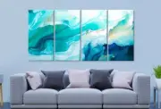 Blue And Gold Paint 3 & 4 Panels Australian Made Wall Canvas High Quality