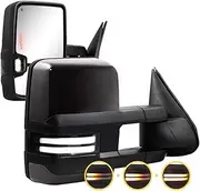 Sanooer Towing Mirrors Painted Black Switchback Dynamic Turn Light Compatible with 2003-2007 Chevy Silverado GMC Sierra Yukon with Running Lights Power Glass Backup Lamp Heated Set