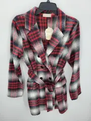 Altard State Coat Womens Large Bed White Plaid Belted Double Breasted Boho