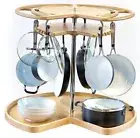 Wood Kidney Shape Swiveling Lazy Susan Hooks Pots and Pans Organizer