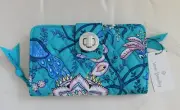VERA BRADLEY RFID Turnlock Zip Around Wallet - Peacock Garden - New with Tag