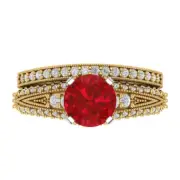 2.1 ct Round Cut Pave Tourmaline Statement Ring Band bridal Set 14k 2 Tone Gold